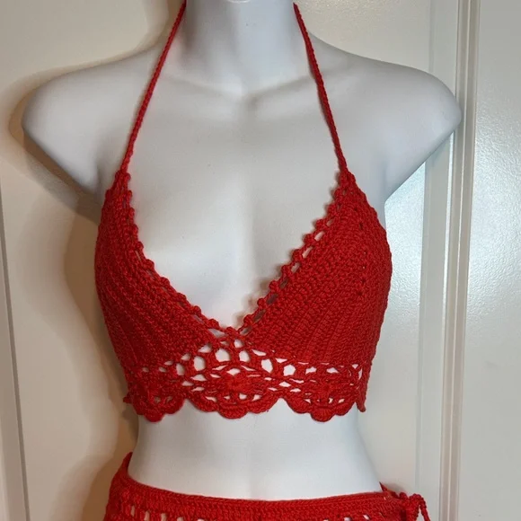 Red Crochet Bikini Set - Picture 3 of 9